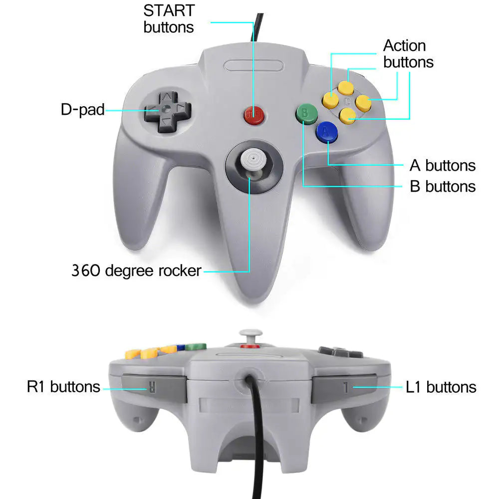 New Wired Controller Joystick Compatible With Nintendo 64 N64 Video Game Console