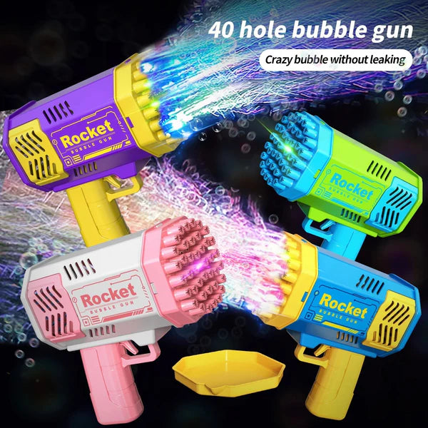 Electric 40-Hole Rocket Bubble Gun – Automatic Bubble Blaster for Kids