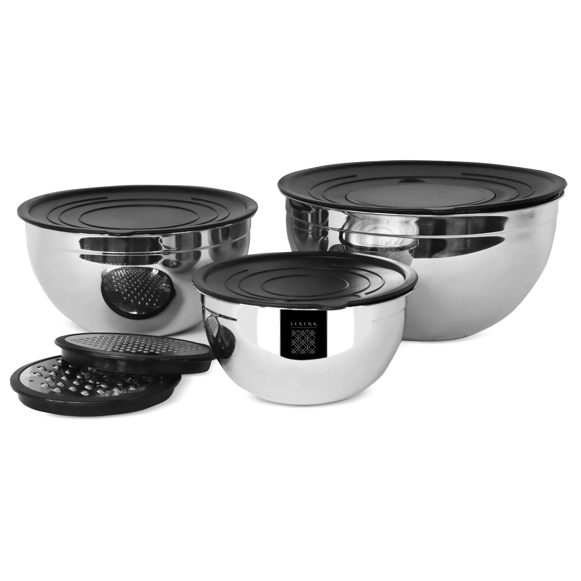 Serenk Modernist 9 Pieces Stainless Steel Mixing and Storage Bowl Set with Grater